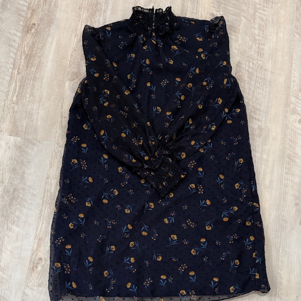 Draper James Navy Floral Long Sleeve Dress